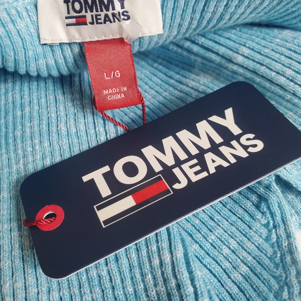 TOMMY JEANS Women's Large Blue Cropped Sweater Tank Top New with Tags - Picture 5 of 6
